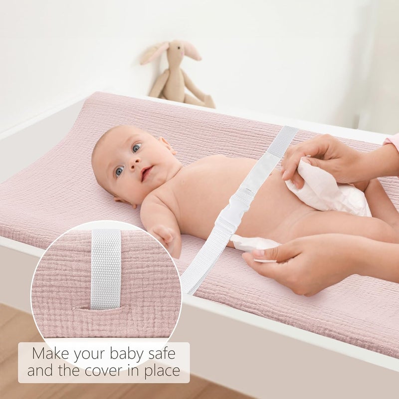 Bearmoss Changing Pad Cover, 2 Pack Muslin [100% Cotton] Diaper Changing Table Covers, 32'' x 16'' Soft Breathable Changing Pad Sheets for Unisex Baby Girls and Boys with Strap Holes (Pinkfloral) - Image 3